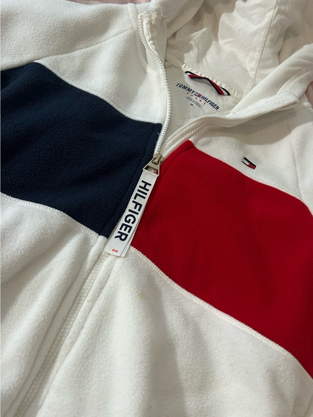 Tommy Hilfiger Kids White, Red & Navy Colorblock Fleece Hoodie Jacket